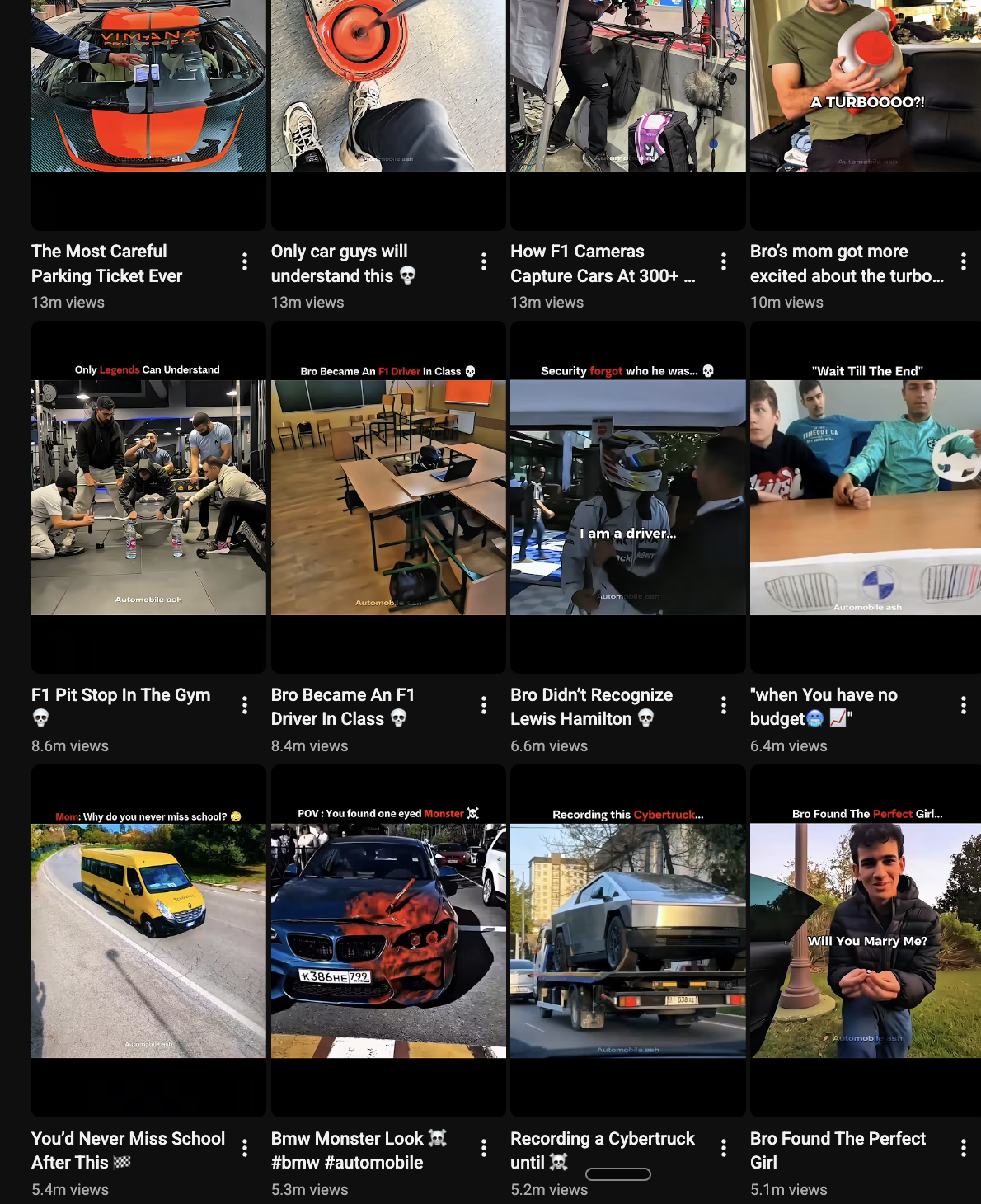 A creator channel of short clips, each with millions of views